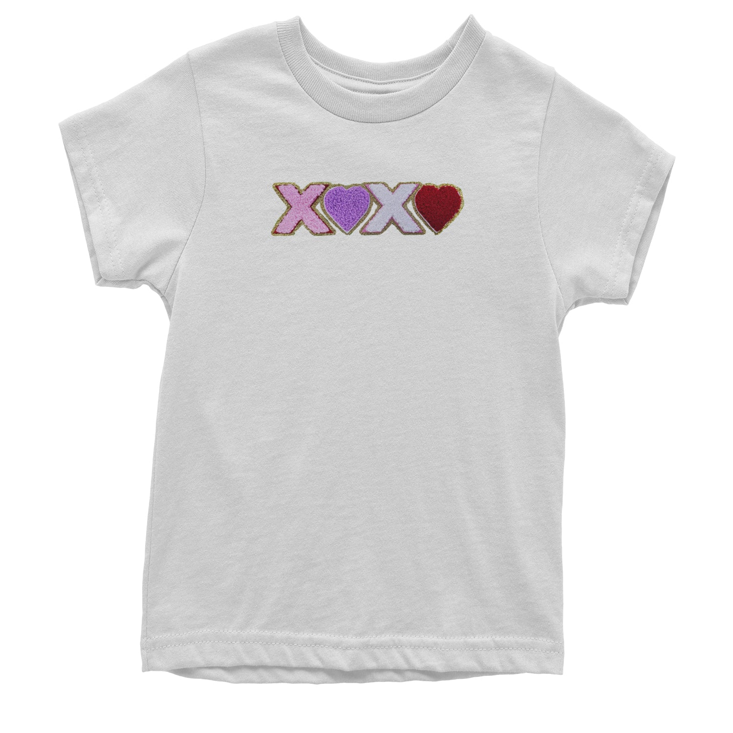 XOXO Chenille Patch Valentines Days Youth T-shirt White