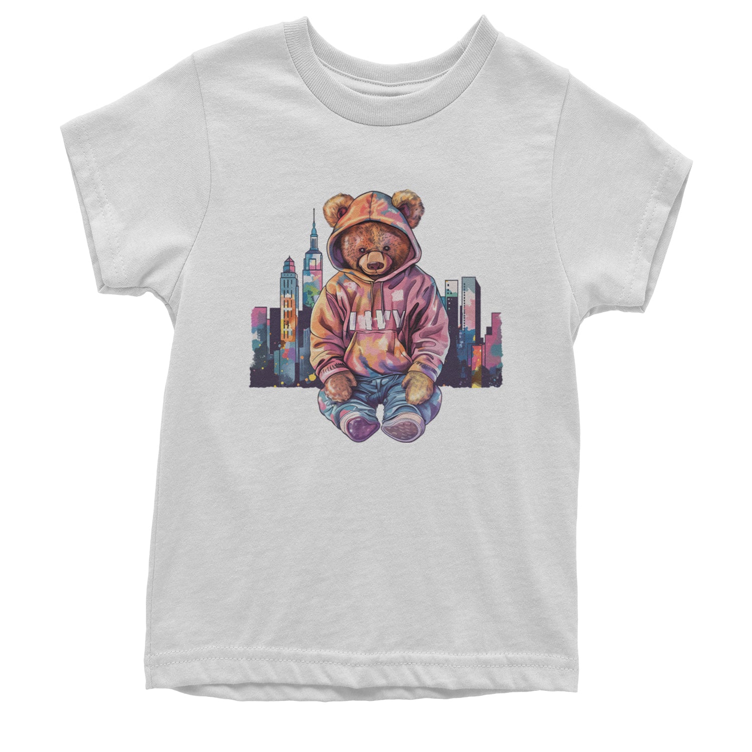 City Skyline Urban Graffiti Bear Youth T-shirt White