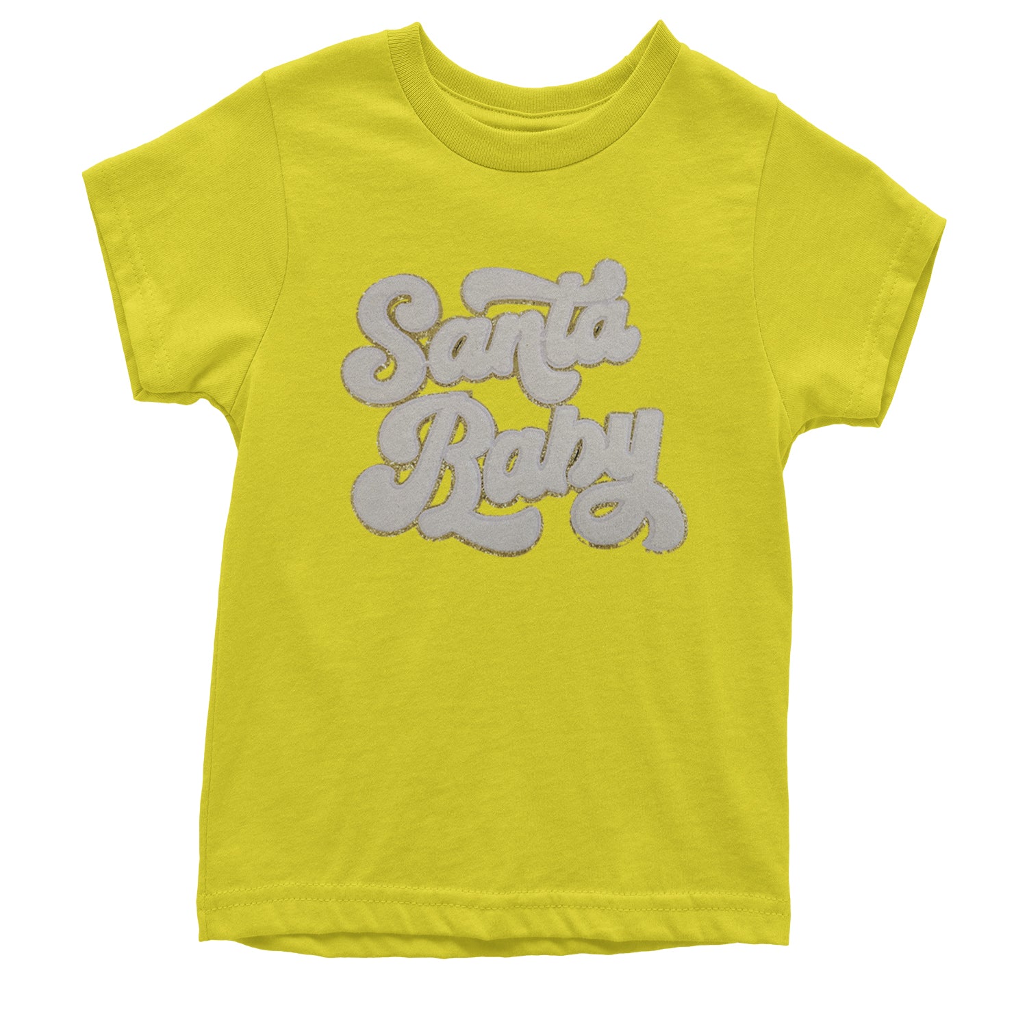 White Santa Baby Chenille Patch Youth T-shirt Yellow