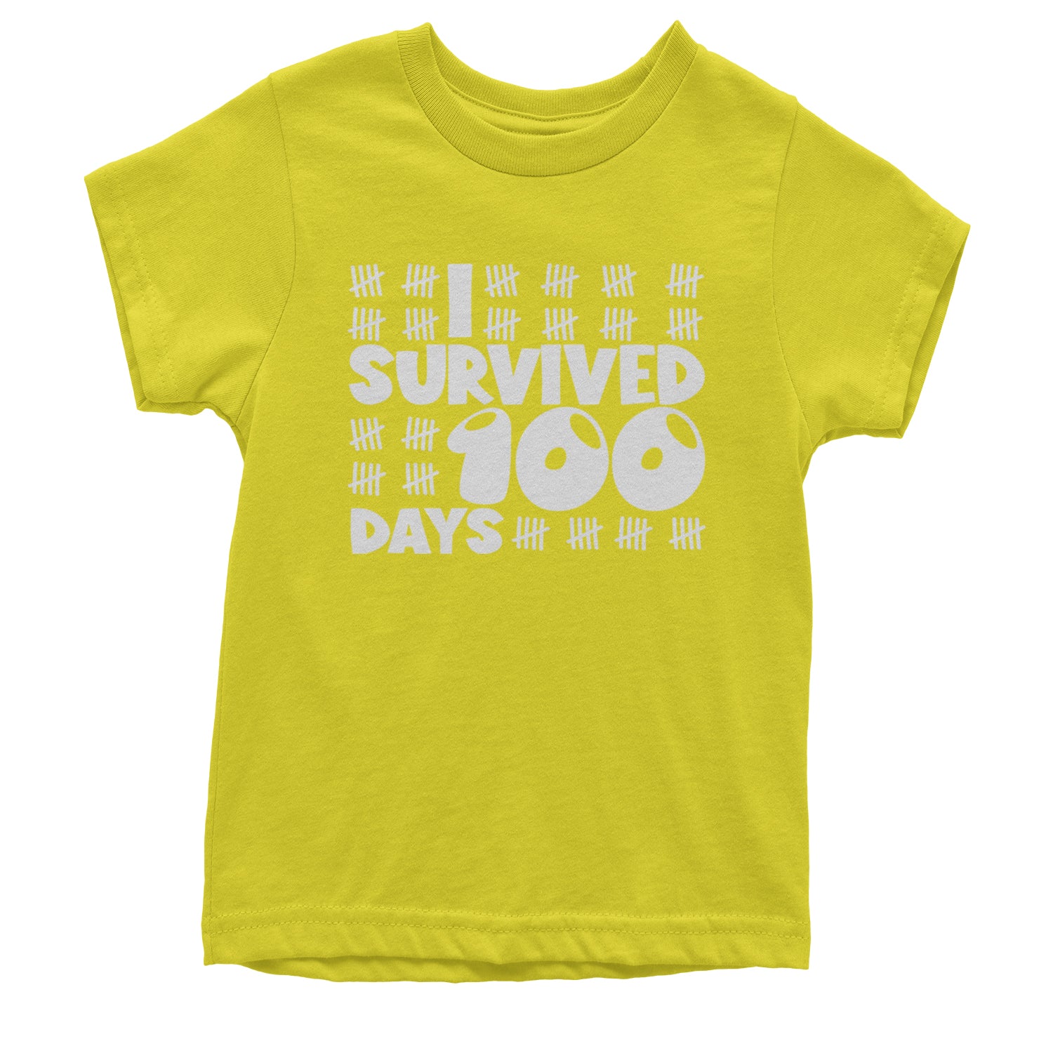 I Survived 100 Days Tally Marks Youth T-shirt Yellow