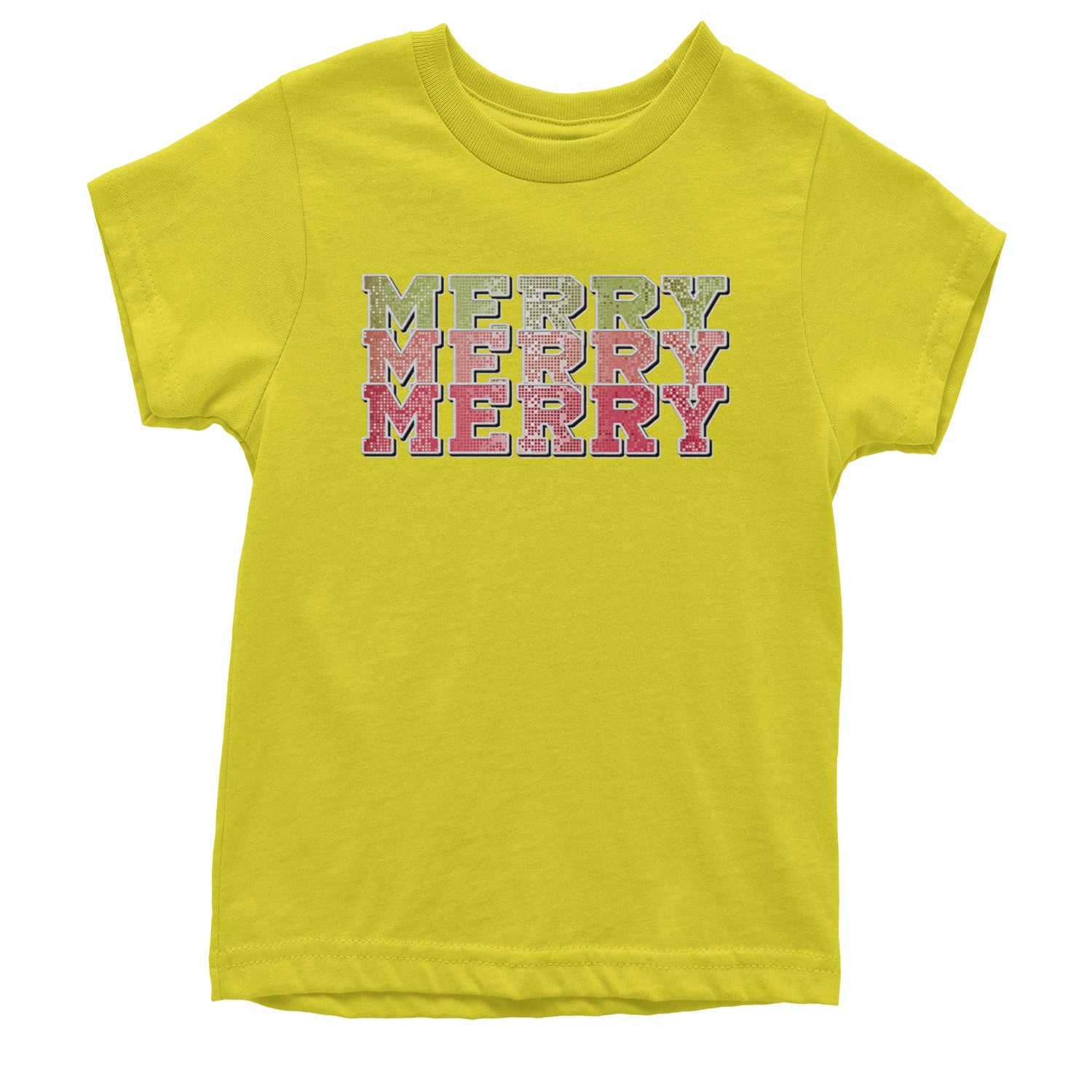 Merry Merry Merry Faux Sequins Youth T-shirt Yellow