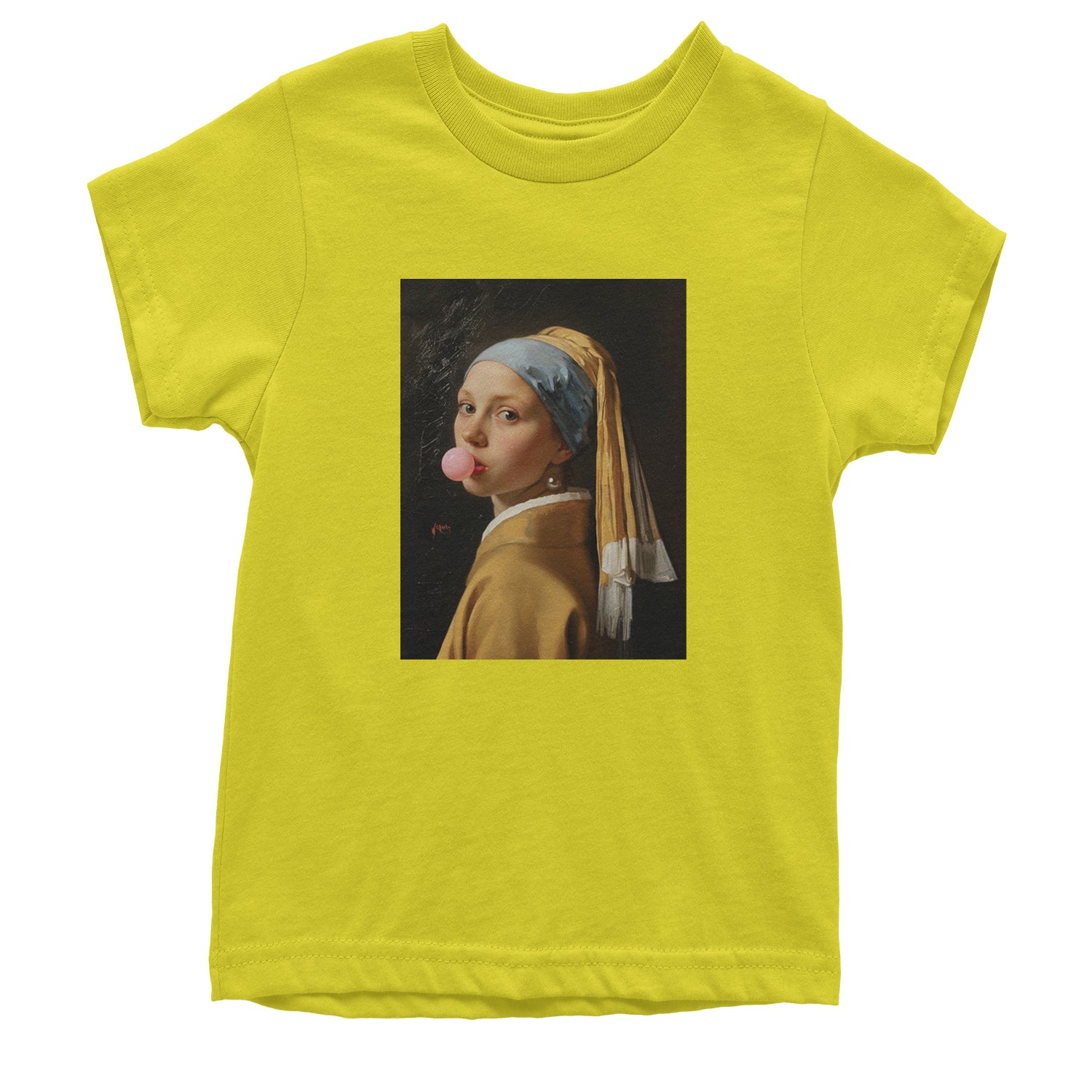 Girl with a Pearl Earring Bubble Gum Contemporary Art Youth T-shirt Yellow