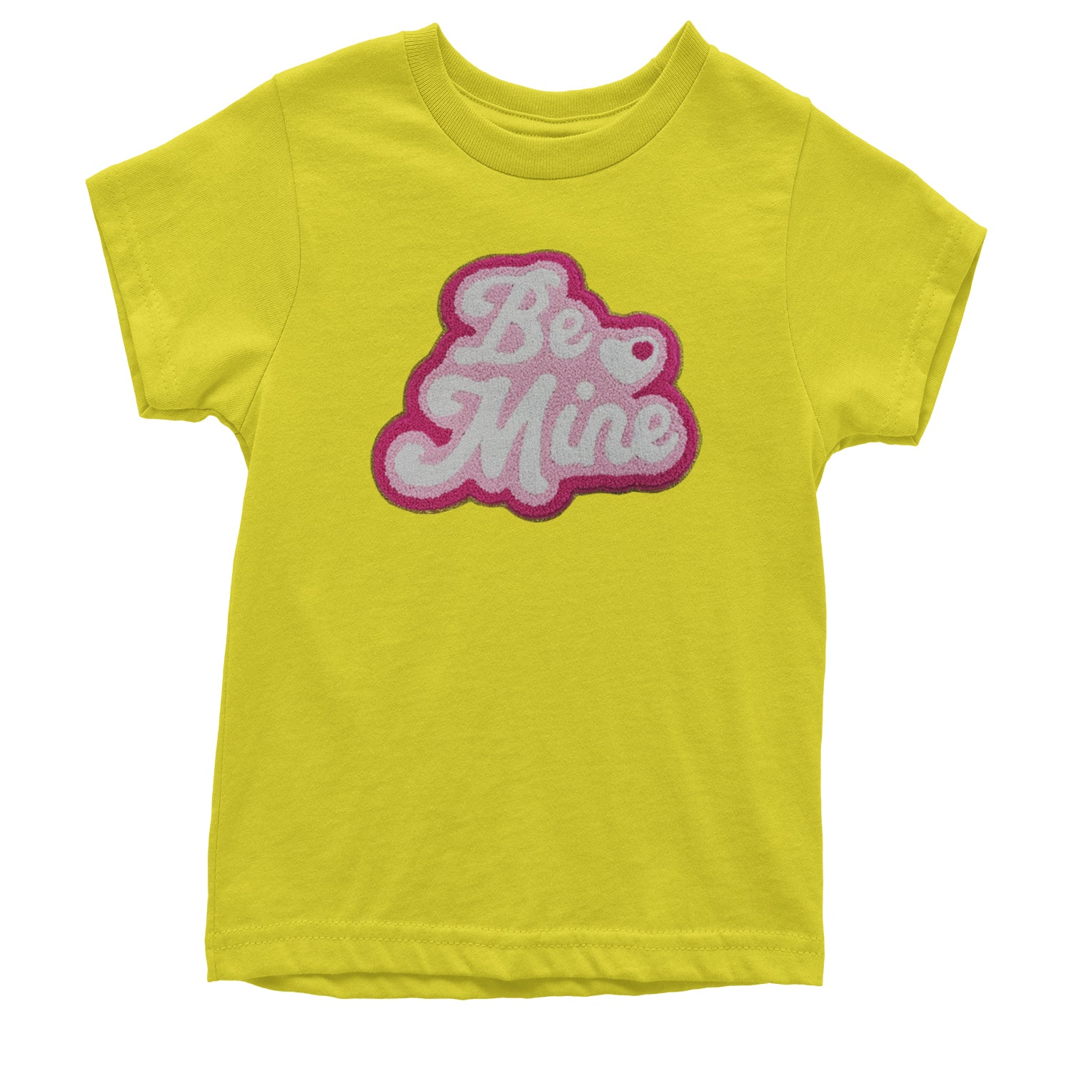 Be Mine Chenille Patch Valentines Days Youth T-shirt Yellow