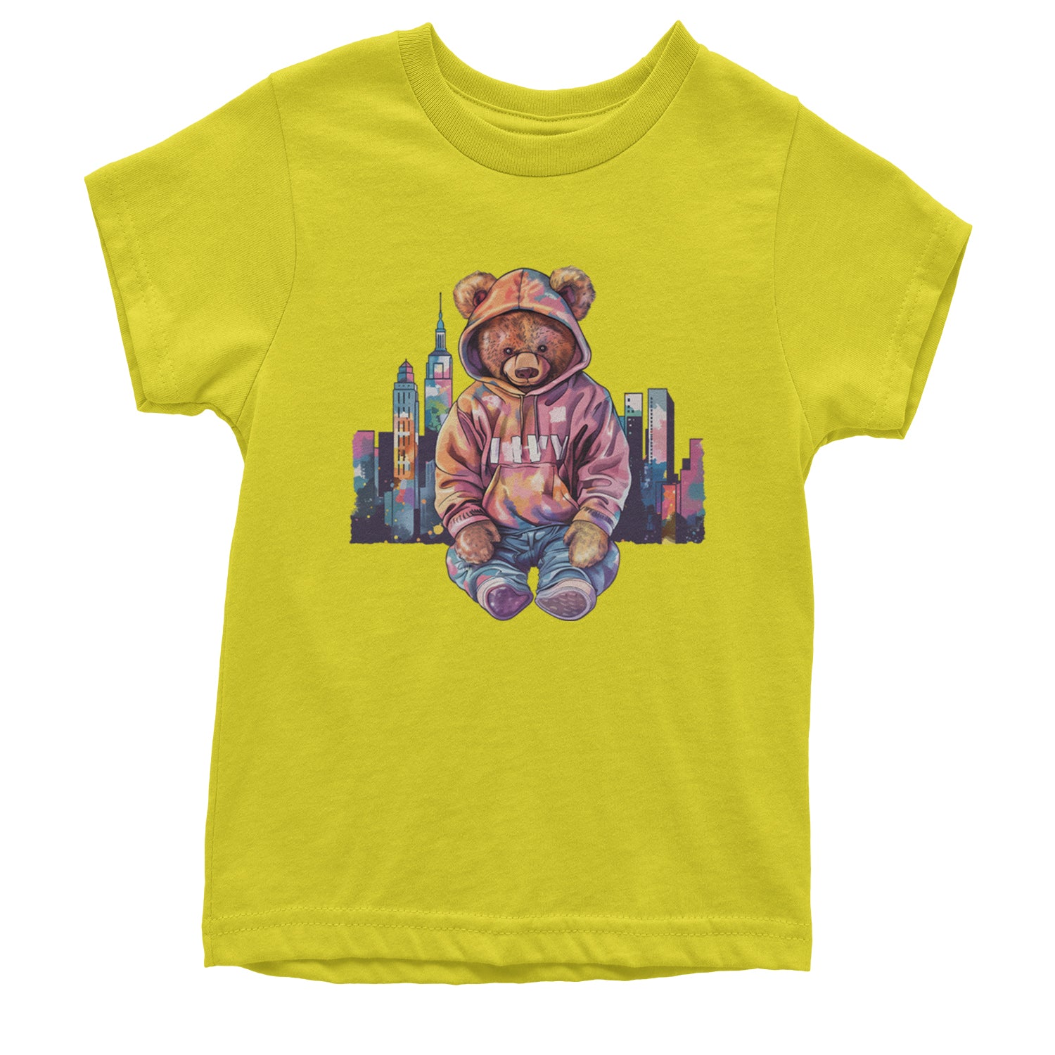 City Skyline Urban Graffiti Bear Youth T-shirt Yellow