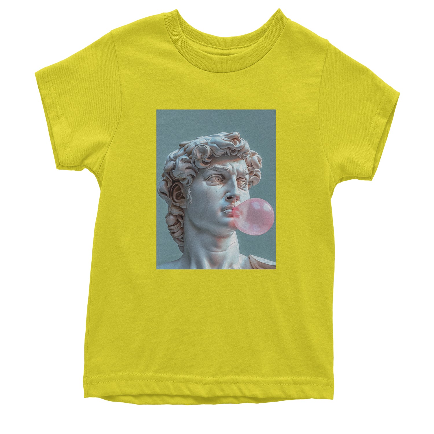 Michelangelo's David with Bubble Gum Contemporary Statue Art Youth T-shirt Yellow