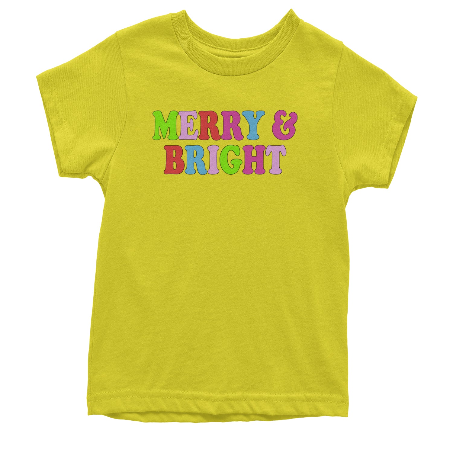 Merry and Bright Festive Christmas Holiday Youth T-shirt Yellow