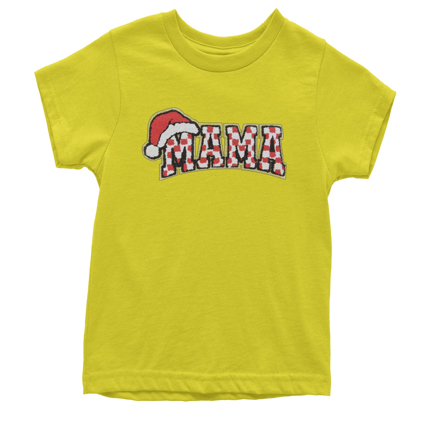 Mama Santa Hat Chenille Patch Youth T-shirt Yellow