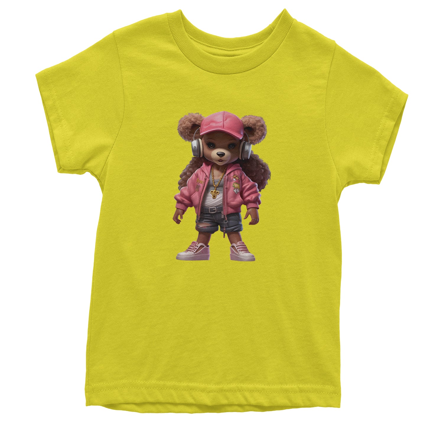 Pink Female Urban Graffiti Bear Youth T-shirt Yellow