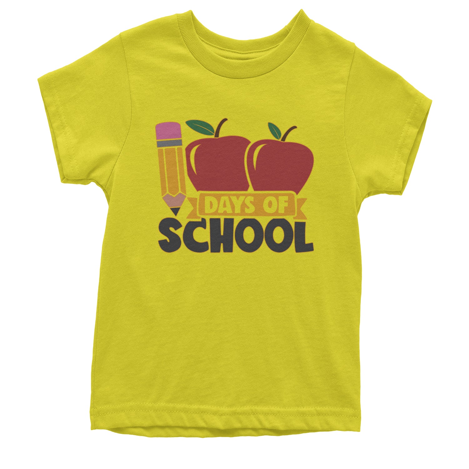 100 Days Of School Apple Pencil Youth T-shirt Yellow