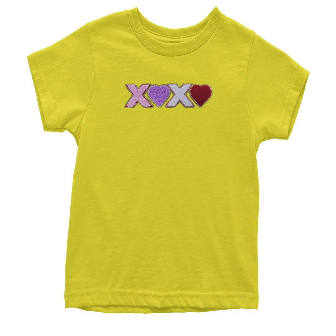 XOXO Chenille Patch Valentines Days Youth T-shirt Yellow