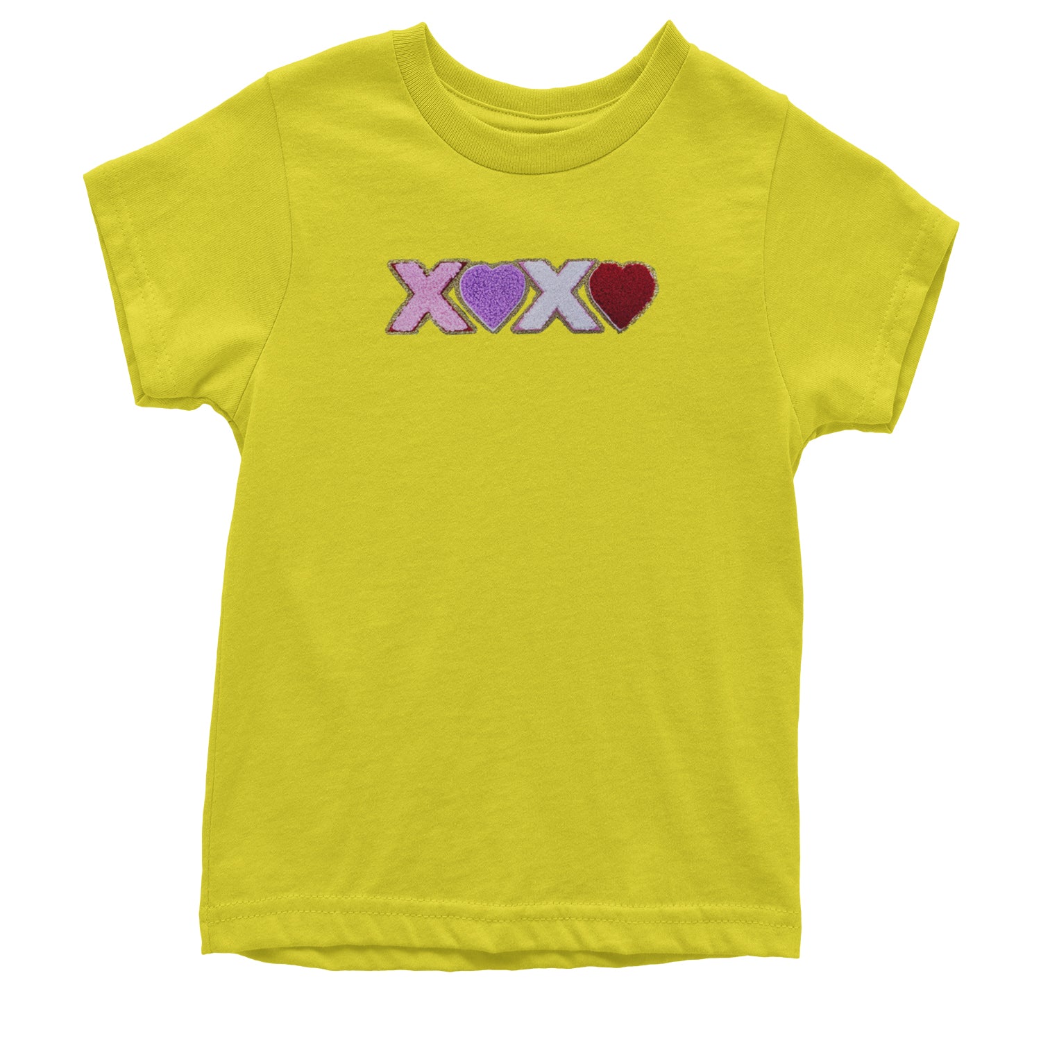 XOXO Chenille Patch Valentines Days Youth T-shirt Yellow