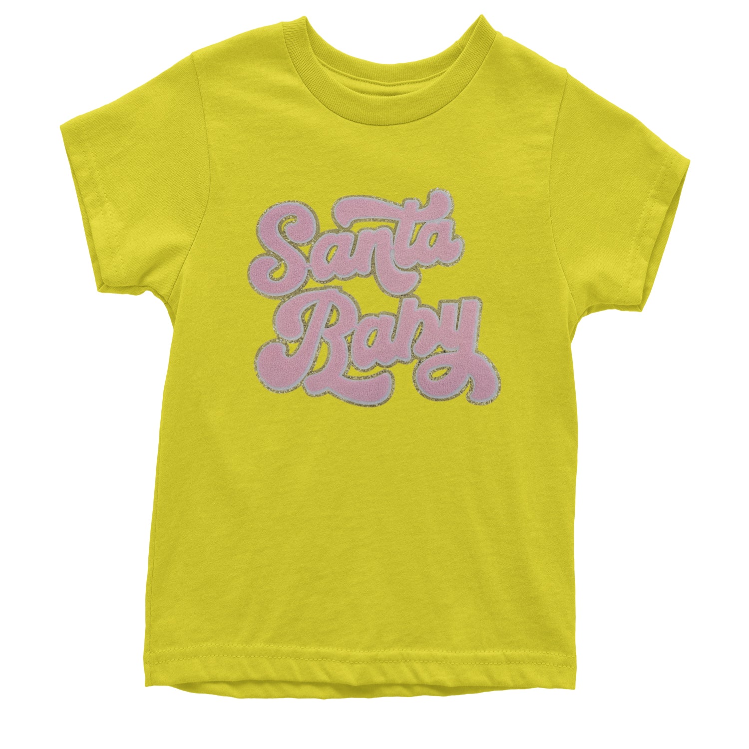 Pink Santa Baby Chenille Patch Youth T-shirt Yellow