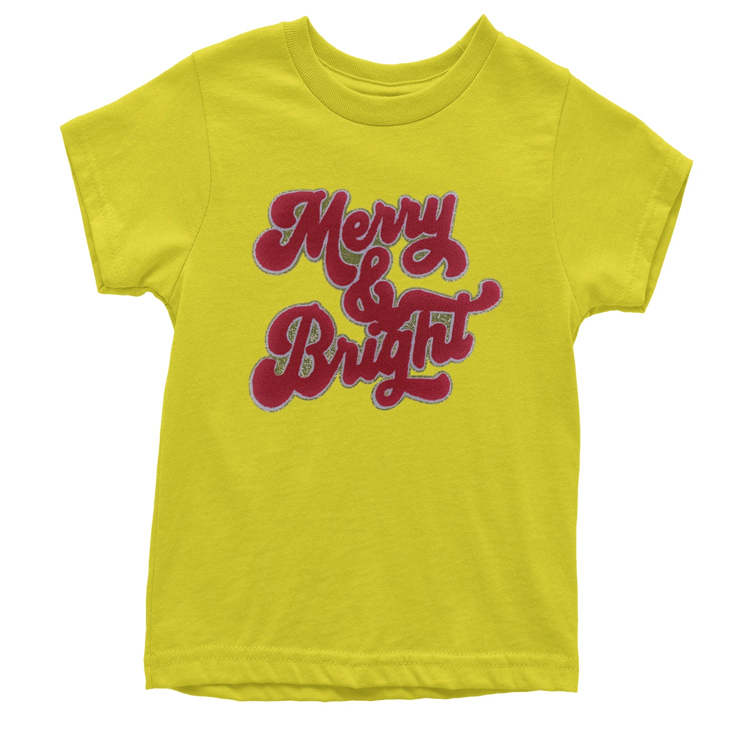 Merry & Bright Chenille Glitter Youth T-shirt Yellow