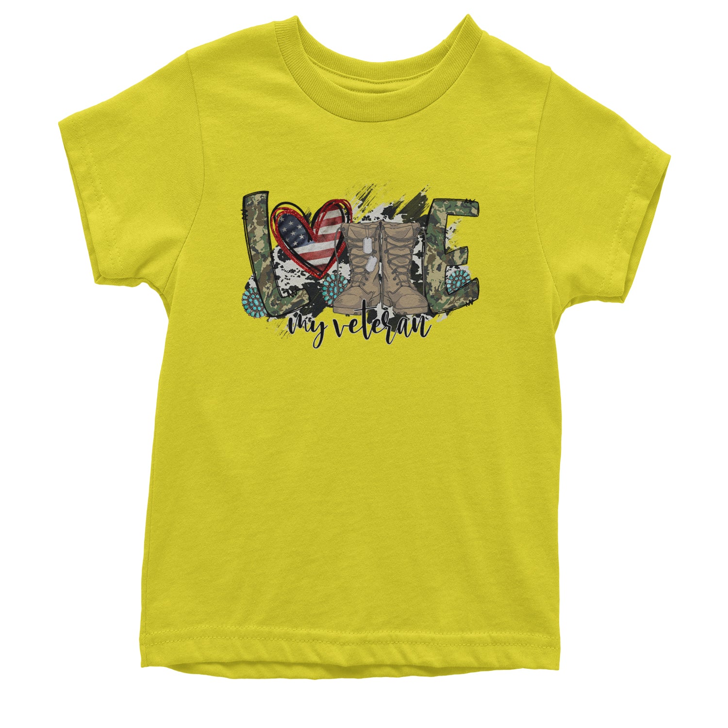 Love My Veteran Honor Veterans Day Youth T-shirt Yellow