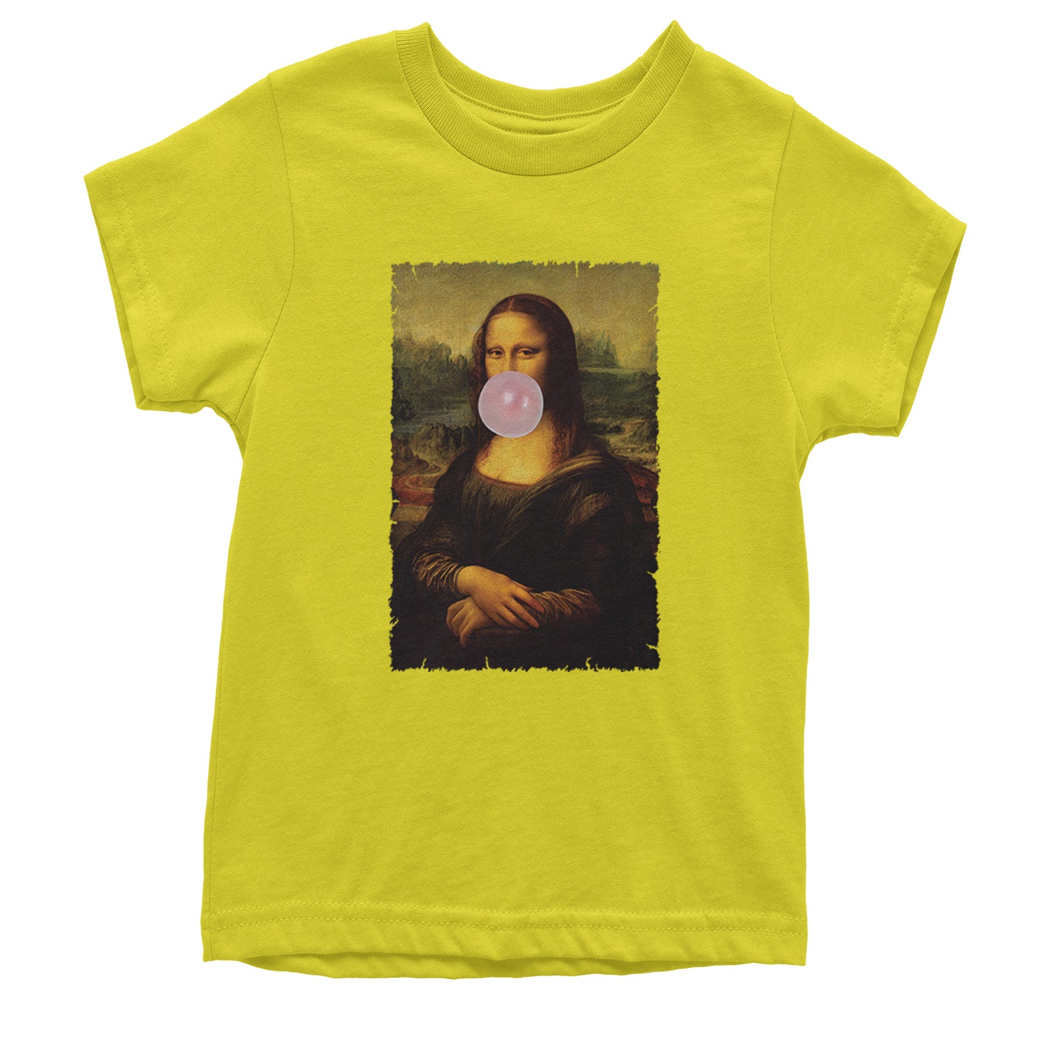 Mona Lisa Smile Pink Bubble Gum Da Vinci Icon Youth T-shirt Yellow