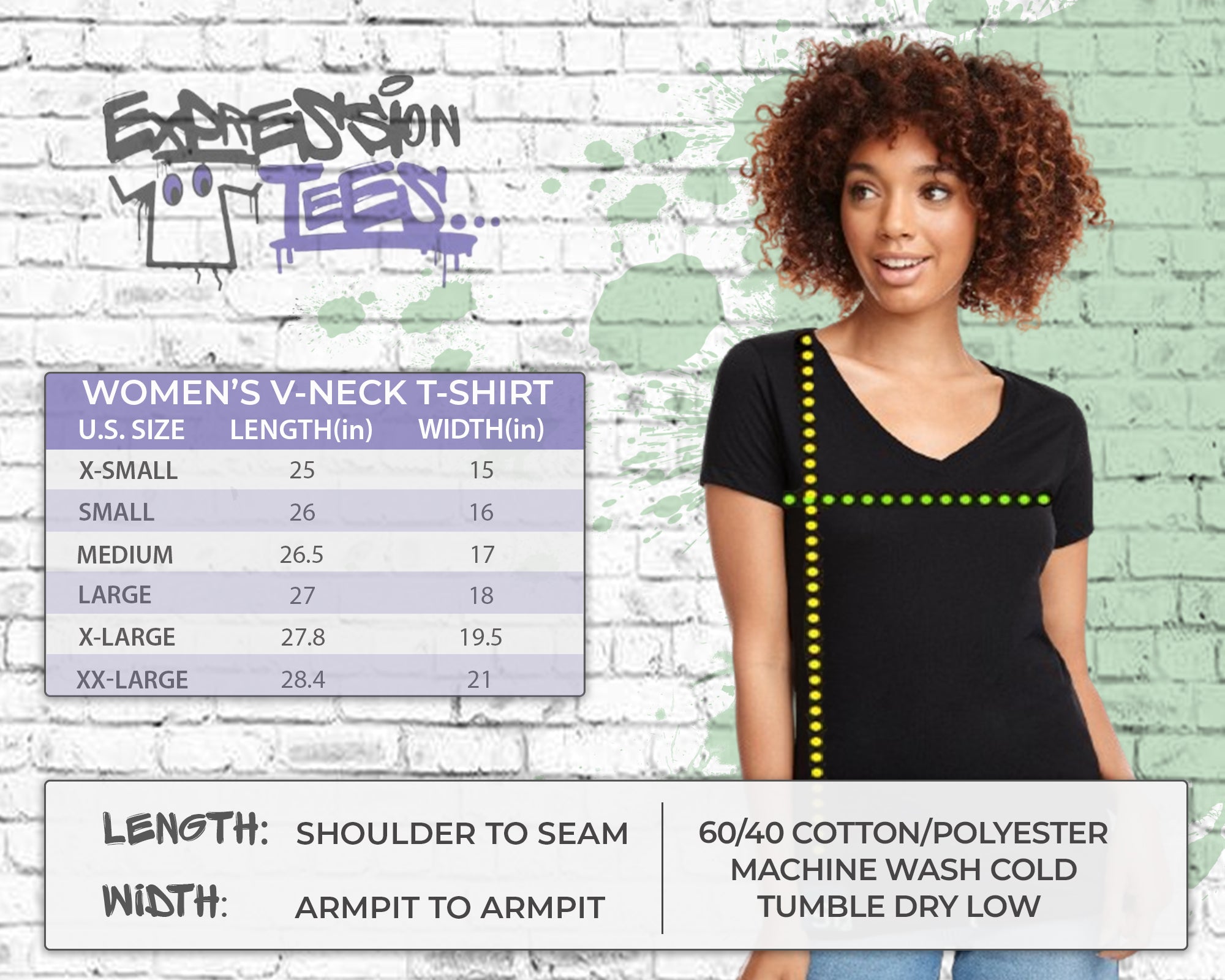 Women's V-Neck T-Shirt size chart