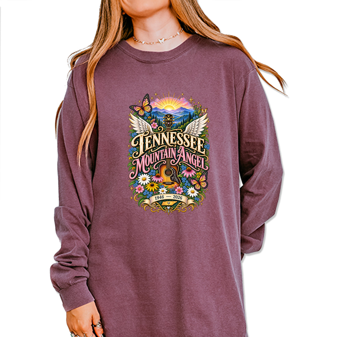 Tennessee Mountain Angel Wings Dolly Vintage Soft Long-Sleeve T-shirt Berry