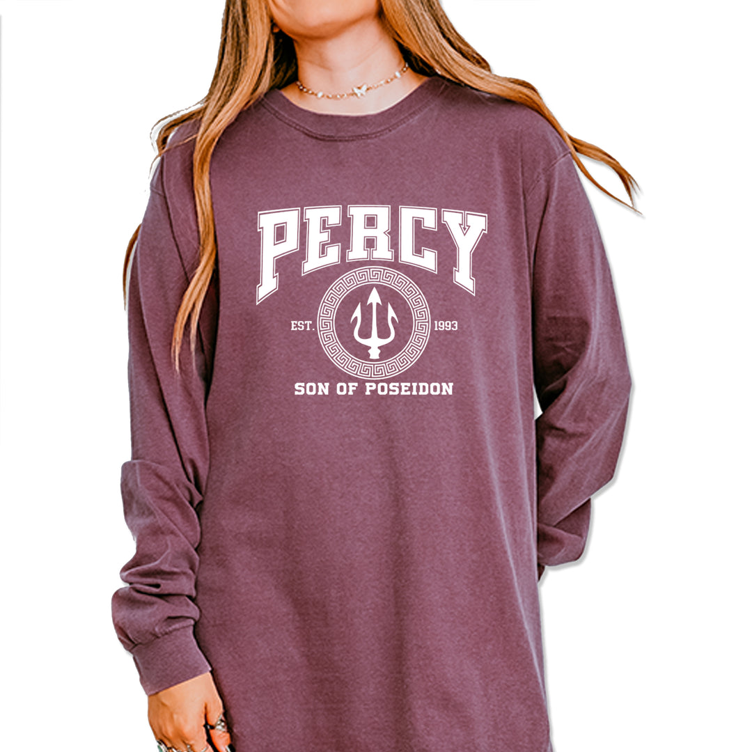 Percy Son Of Poseidon Sea God Vintage Soft Long-Sleeve T-shirt Berry