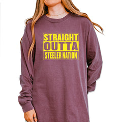 Straight Outta Steeler Nation Football  Vintage Soft Long-Sleeve T-shirt Berry