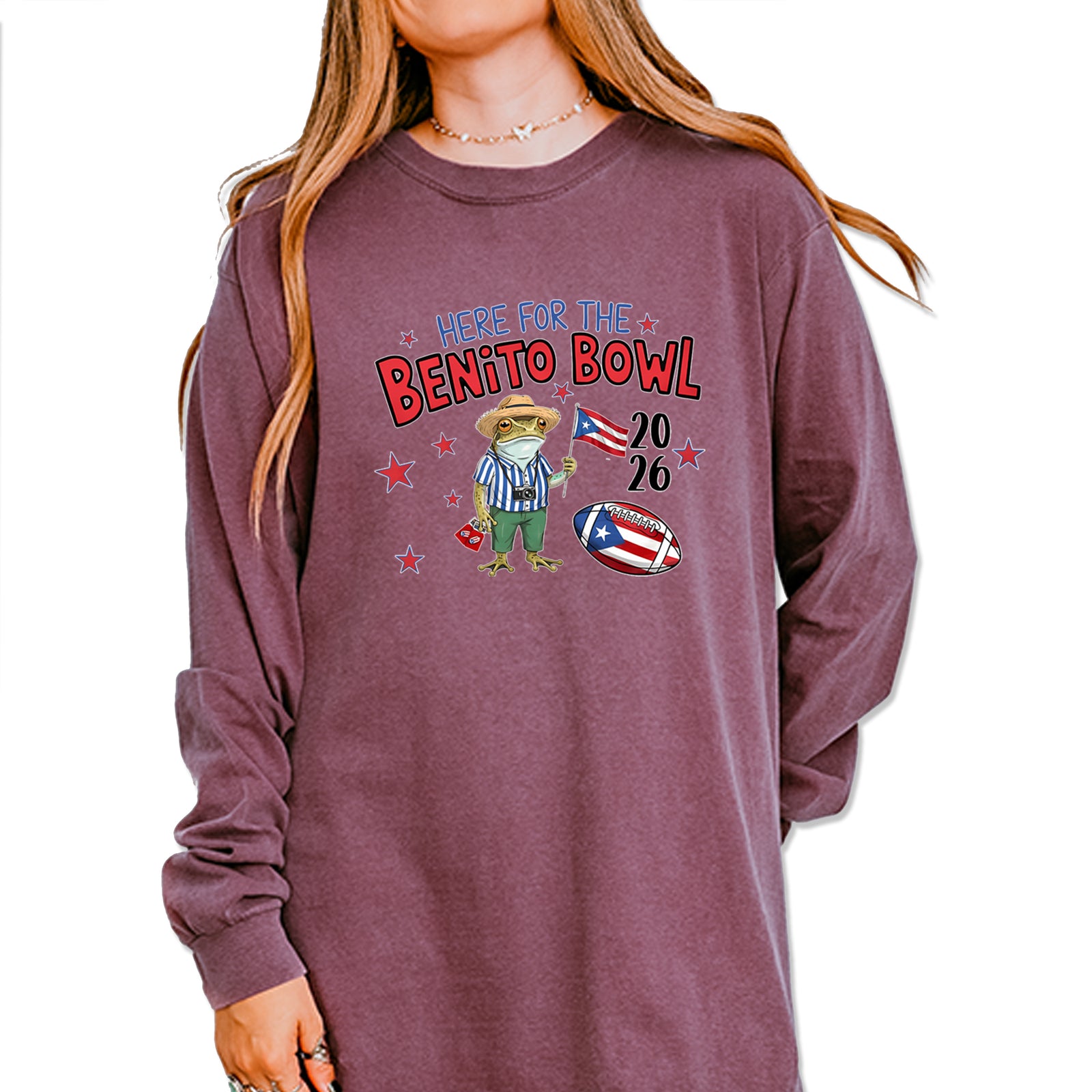 Frog Here for the Benito Bowl Football Vintage Soft Long-Sleeve T-shirt Pepper