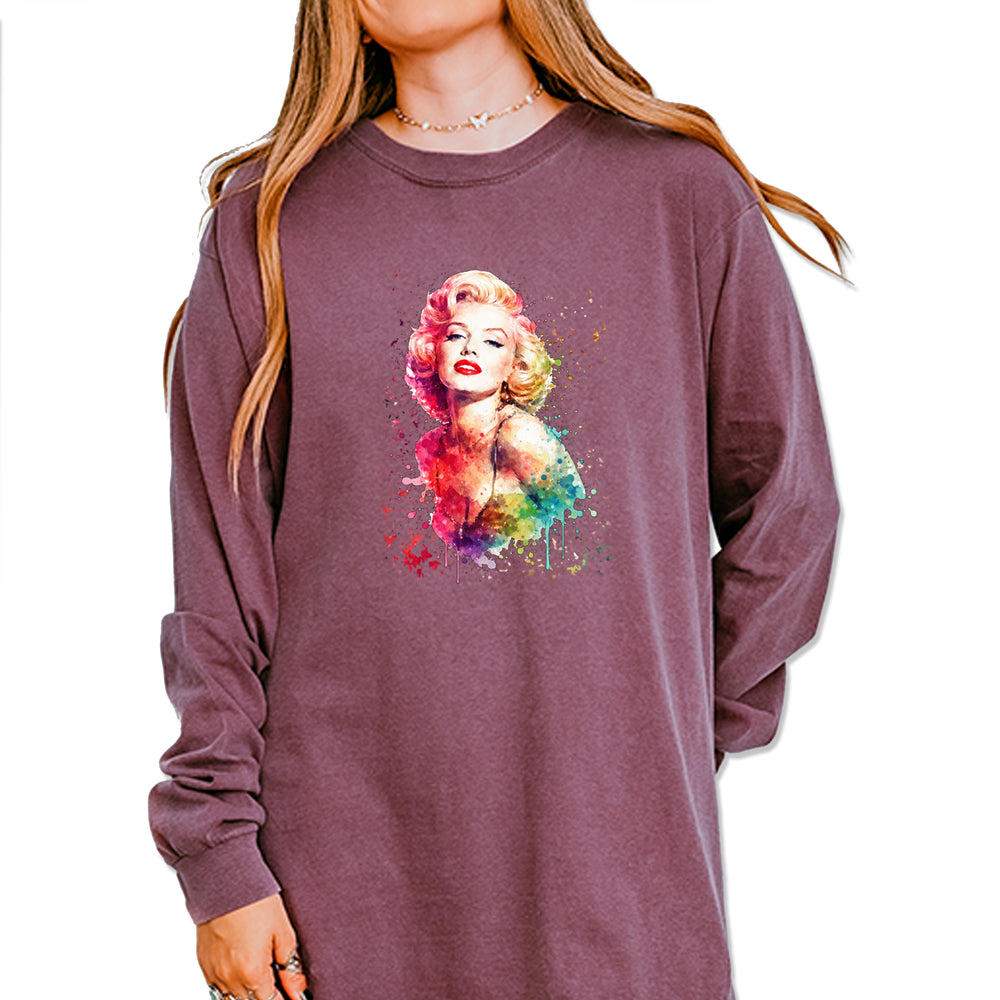 Mrs. Monroe Watercolors Bombshell Vintage Soft Long-Sleeve T-shirt Berry