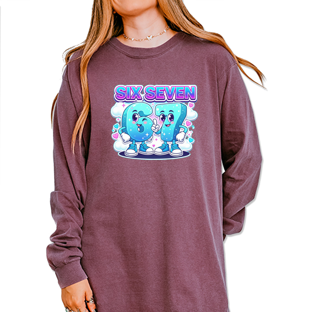 67 Six Seven Meme Kawaii Cloud Vintage Soft Long-Sleeve T-shirt Berry