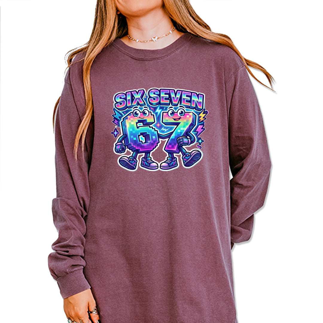 Six Seven 67 Retro Pixel Buddies Vintage Soft Long-Sleeve T-shirt Berry