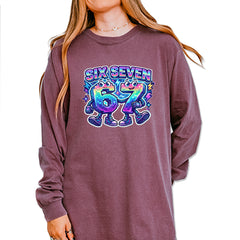 Six Seven 67 Retro Pixel Buddies Vintage Soft Long-Sleeve T-shirt Berry