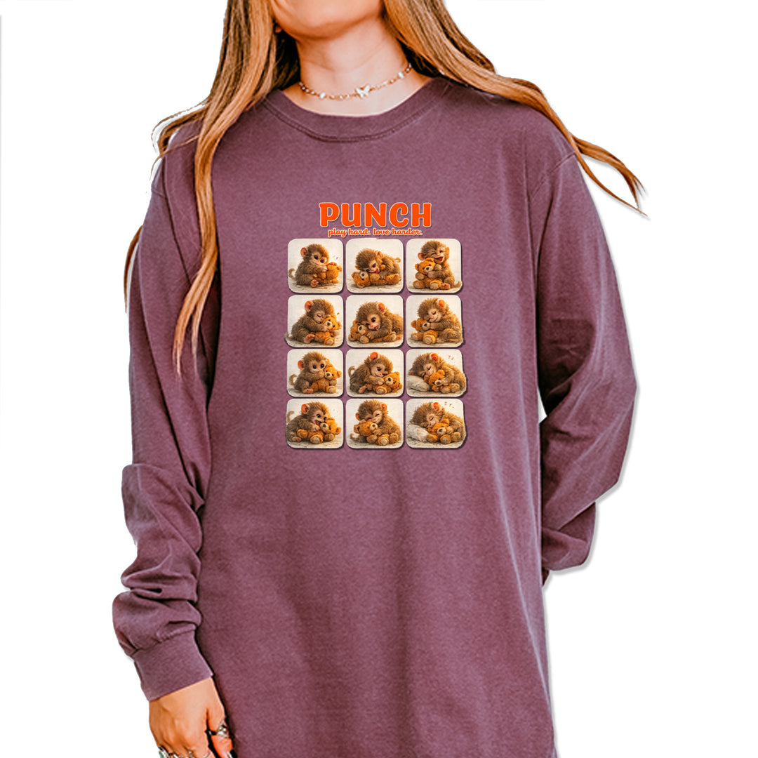 Punch Play Hard Love Harder Vintage Soft Long-Sleeve T-shirt Berry