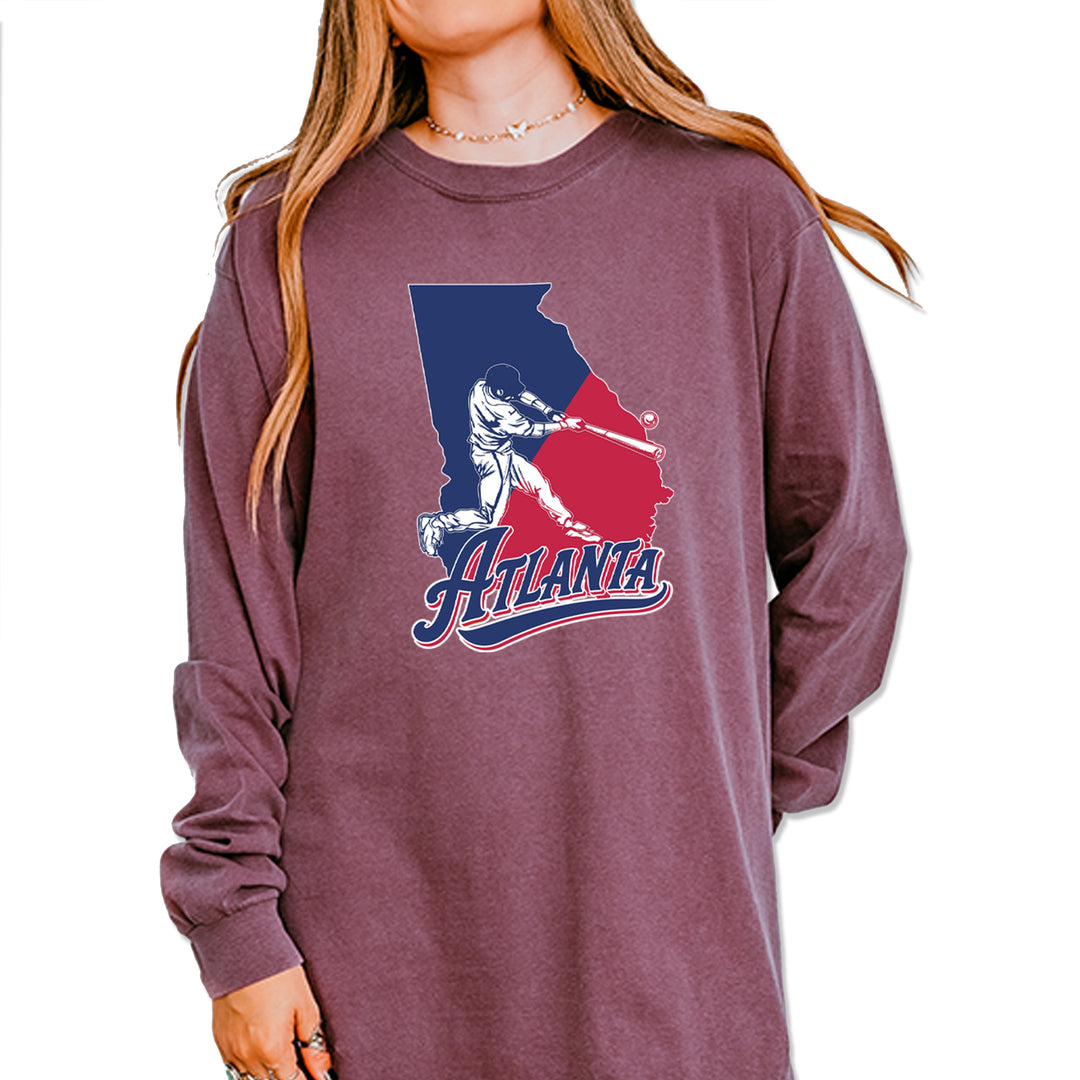 Atlanta Georgia Batter Up Vintage Soft Long-Sleeve T-shirt Berry