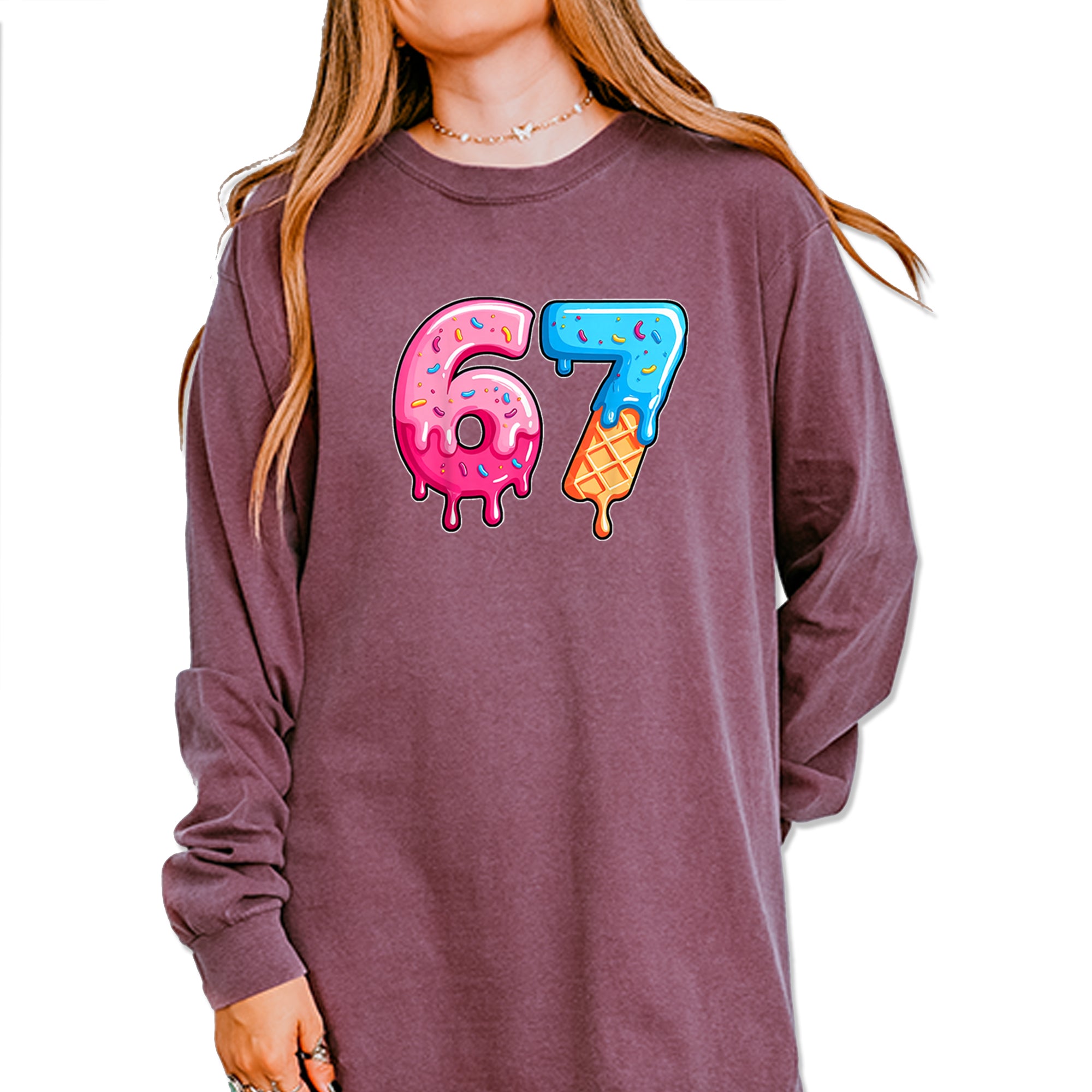 67 Dripping Ice Cream Donut Melt Vintage Soft Long-Sleeve T-shirt Pepper