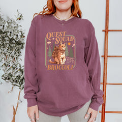 Quest Squad Broccoli Cat Fantasy Reader  Vintage Soft Long-Sleeve T-shirt 