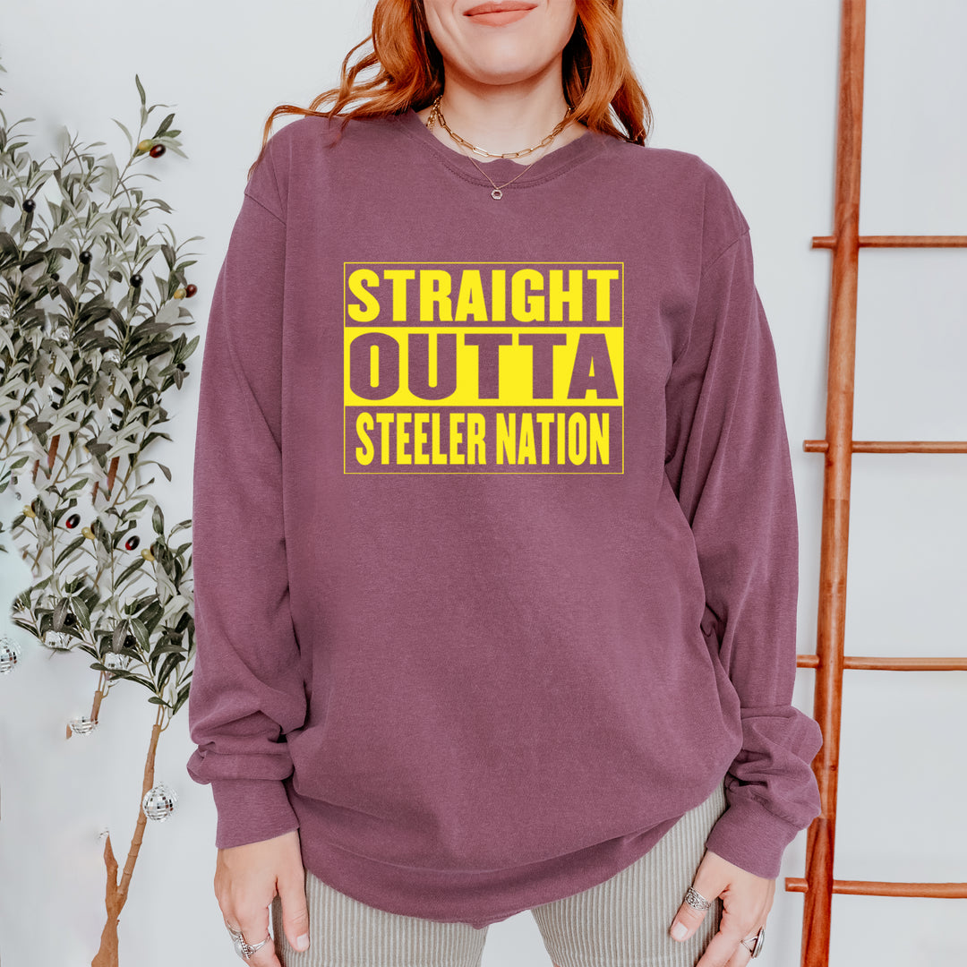 Straight Outta Steeler Nation Football  Vintage Soft Long-Sleeve T-shirt 