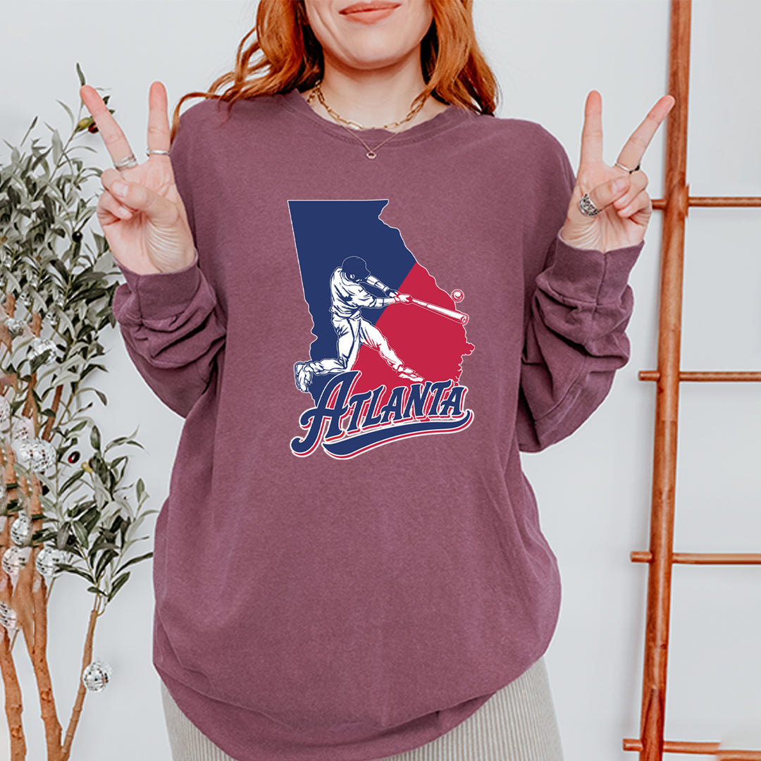 Atlanta Georgia Batter Up Vintage Soft Long-Sleeve T-shirt 