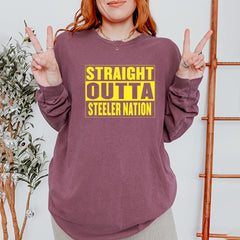 Straight Outta Steeler Nation Football  Vintage Soft Long-Sleeve T-shirt 