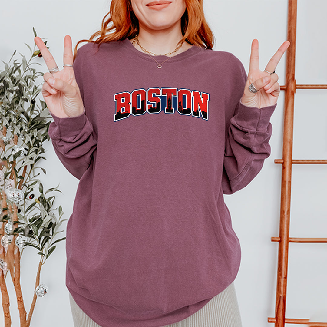 Boston City Pride Skyline Vintage Soft Long-Sleeve T-shirt 