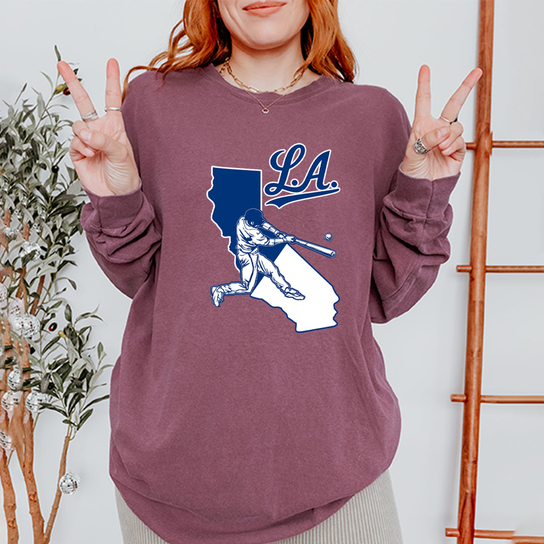 Los Angeles Baseball Batter Up Vintage Soft Long-Sleeve T-shirt 