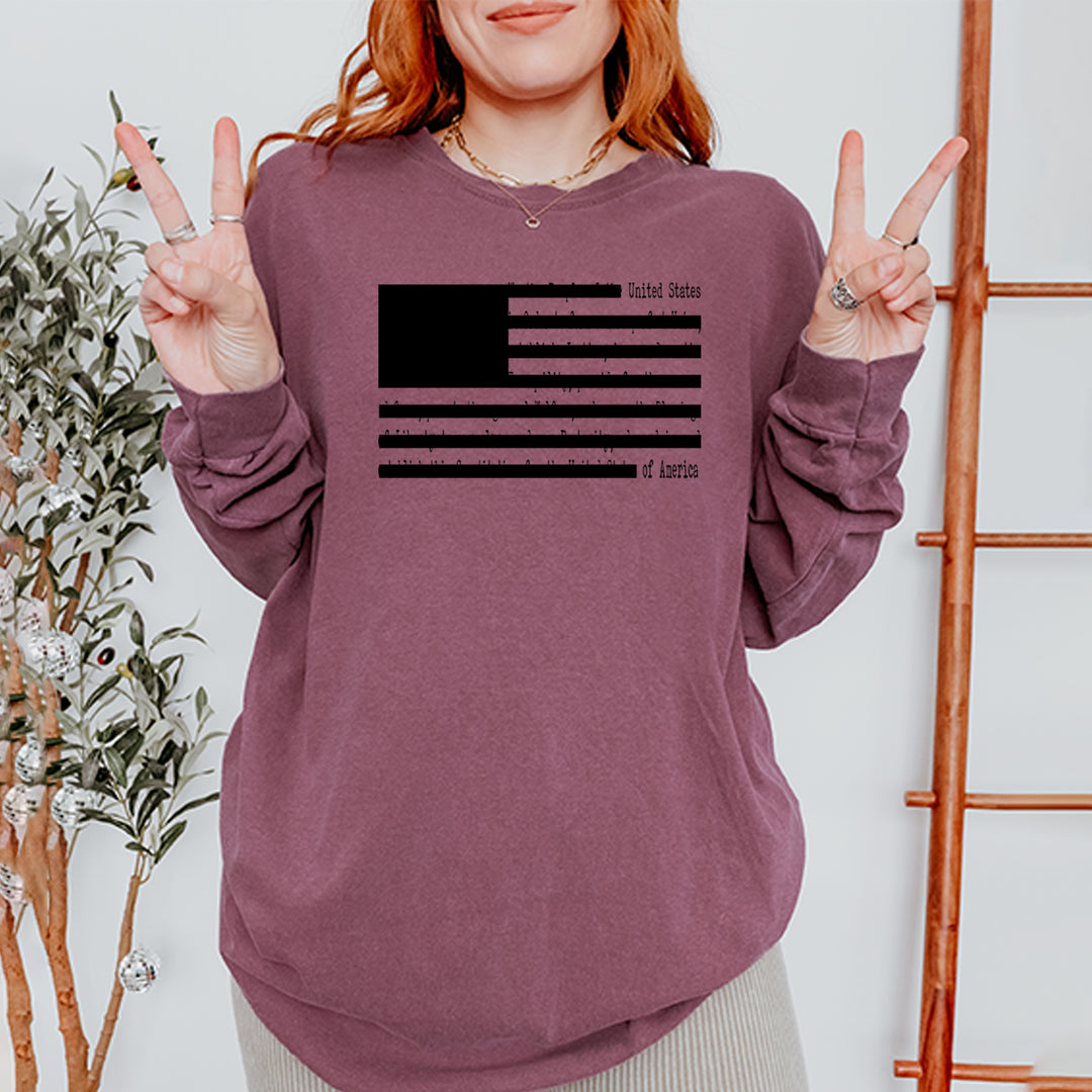 Redacted American Flag Vintage Soft Long-Sleeve T-shirt 