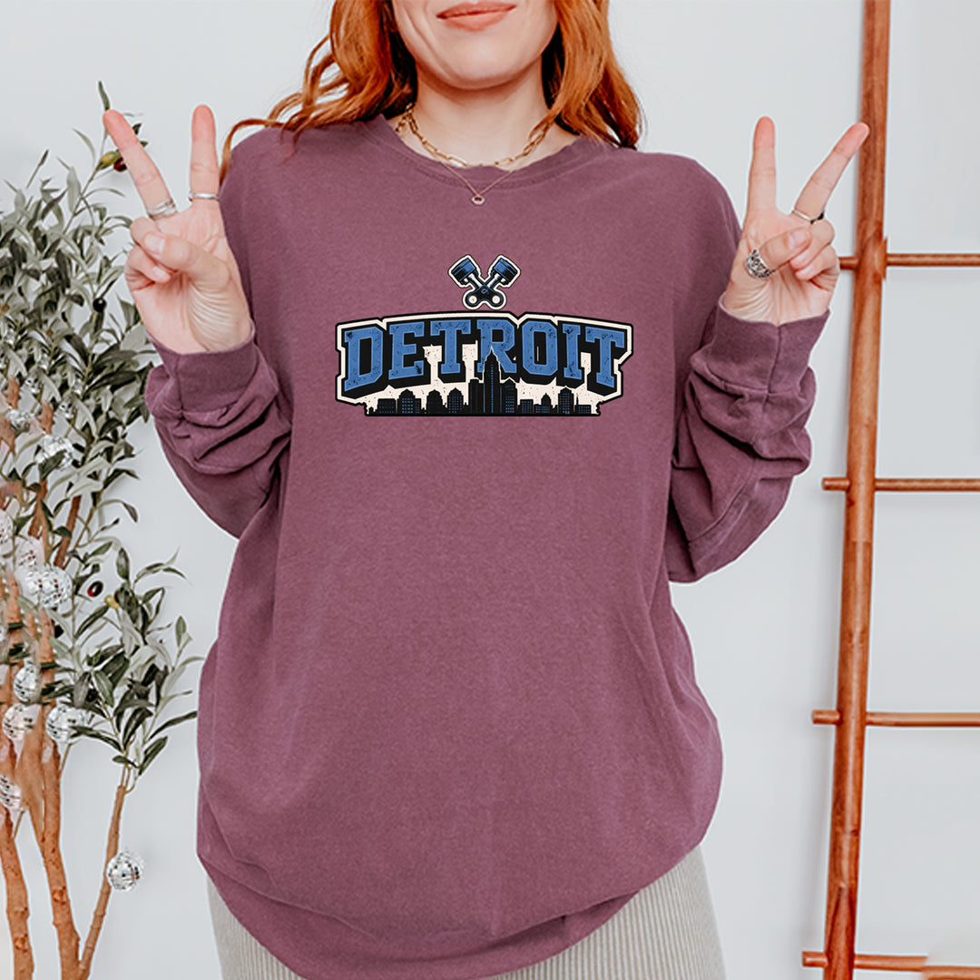 Detroit Motor City Retro Piston Vintage Soft Long-Sleeve T-shirt 