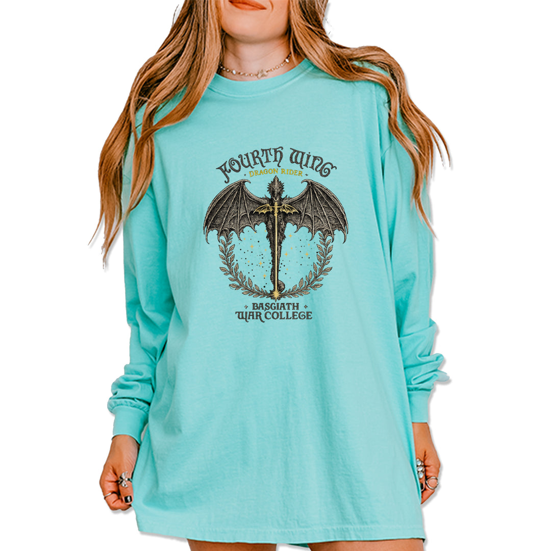 Fourth Wing Dragon Rider Vintage Basgiath War College Vintage Soft Long-Sleeve T-shirt Chalky Mint