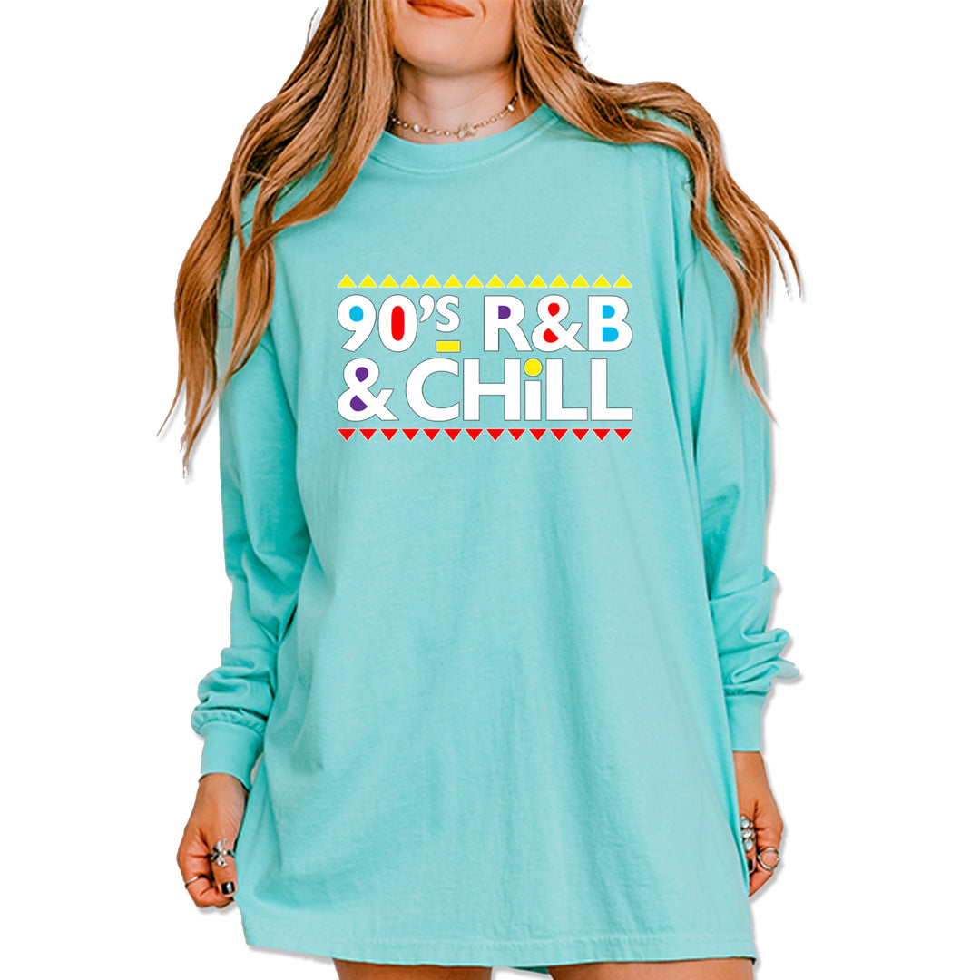 90s R&B and Chill Retro Throwback Vintage Soft Long-Sleeve T-shirt Chalky Mint