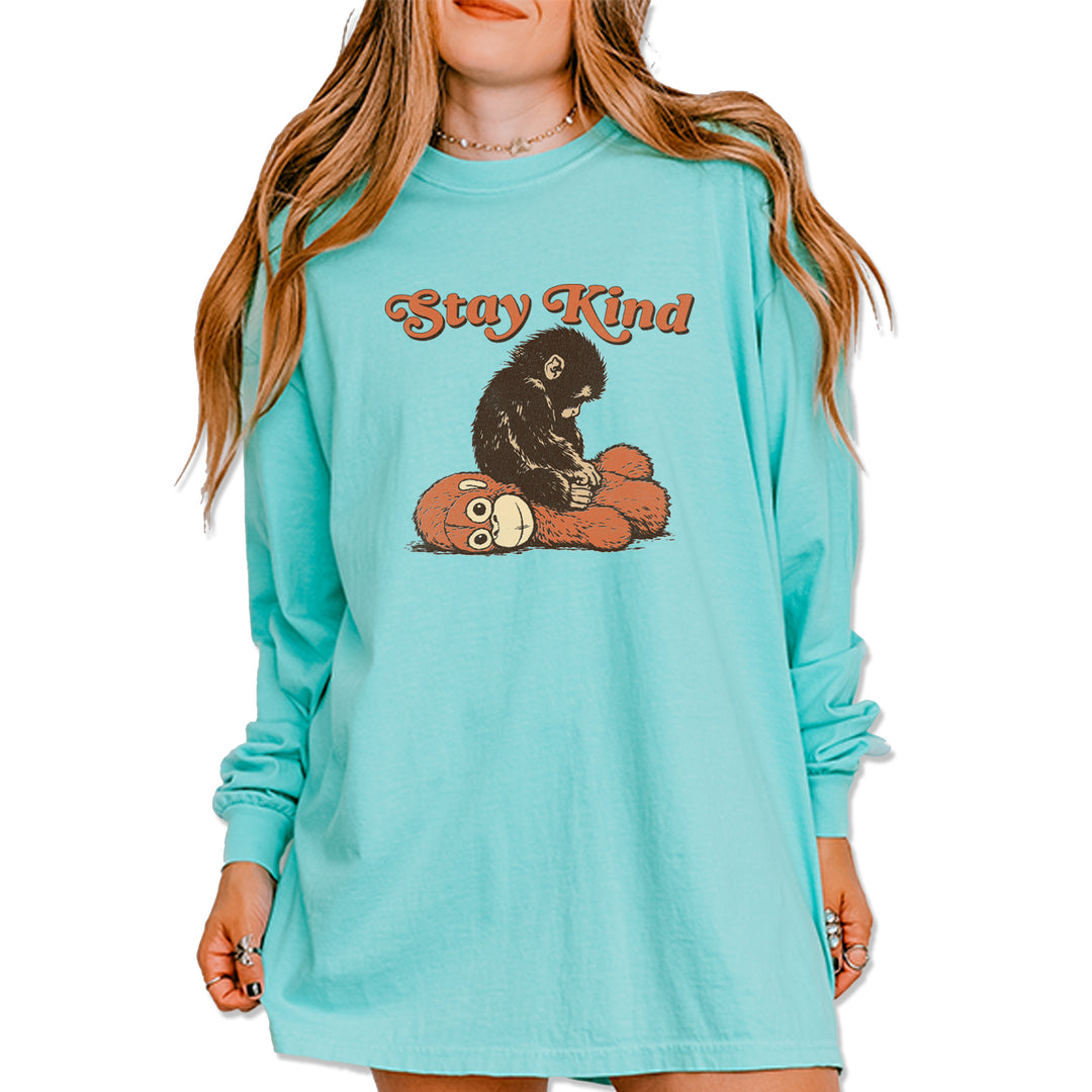 Punch Stay Kind Macaque Vintage Soft Long-Sleeve T-shirt Chalky Mint
