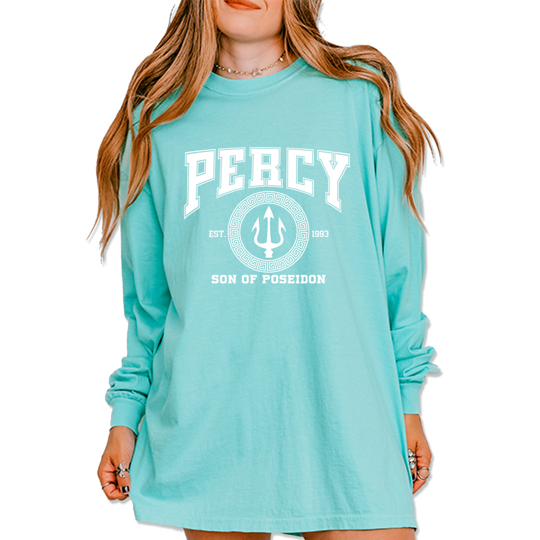 Percy Son Of Poseidon Sea God Vintage Soft Long-Sleeve T-shirt Chalky Mint