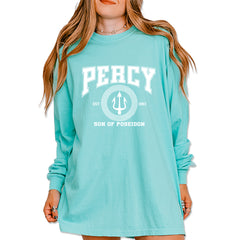 Percy Son Of Poseidon Sea God Vintage Soft Long-Sleeve T-shirt Chalky Mint