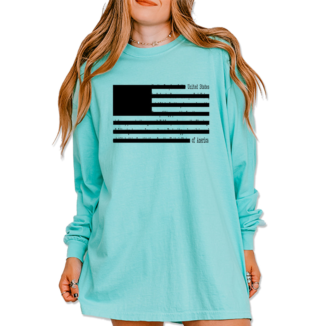 Redacted American Flag Vintage Soft Long-Sleeve T-shirt Chalky Mint
