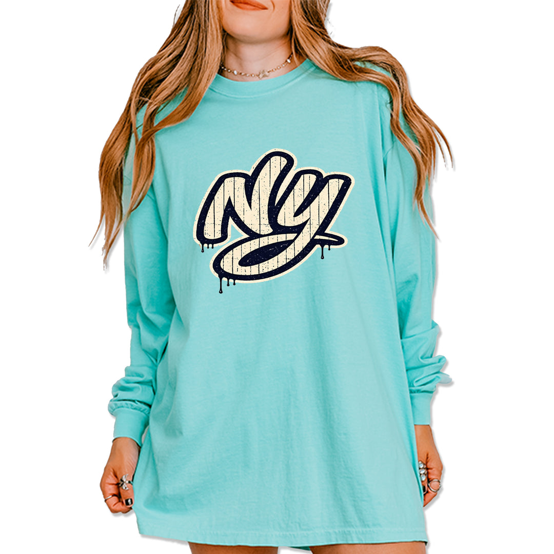 NYC New York City Grunge Street Vintage Soft Long-Sleeve T-shirt Chalky Mint