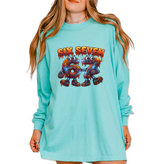 67 Lava Lightning Six Seven Meme Vintage Soft Long-Sleeve T-shirt Chalky Mint