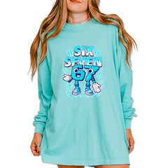 67 Brainrot Meme Slang Vintage Soft Long-Sleeve T-shirt Chalky Mint