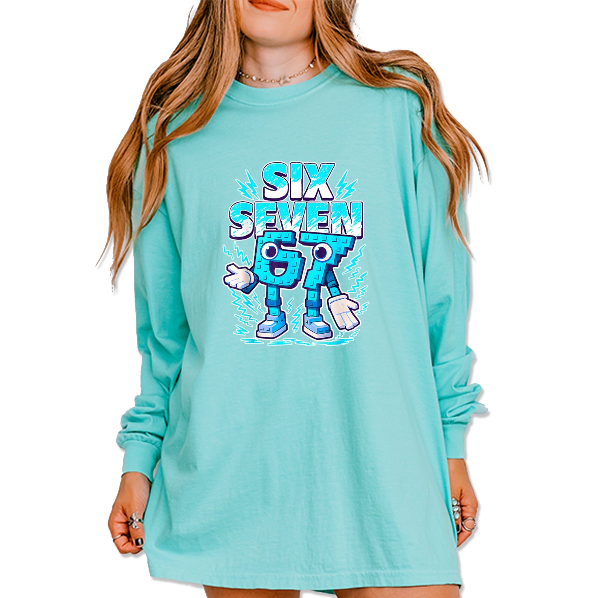 67 Brainrot Meme Slang Vintage Soft Long-Sleeve T-shirt Chalky Mint