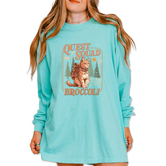 Quest Squad Broccoli Cat Fantasy Reader  Vintage Soft Long-Sleeve T-shirt Chalky Mint